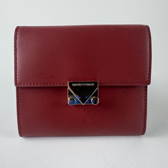 Emporio Armani Wallet Womens Leather Bifold Snap Closure Card Holder Purse - Picture 1 of 12